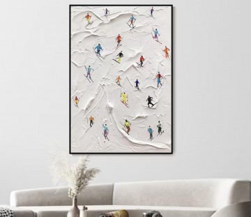 スポーツ Painting - 雪の山のスキーヤー ウォールアート スポーツ ホワイト スノー スキー 部屋の装飾 by Knife 23